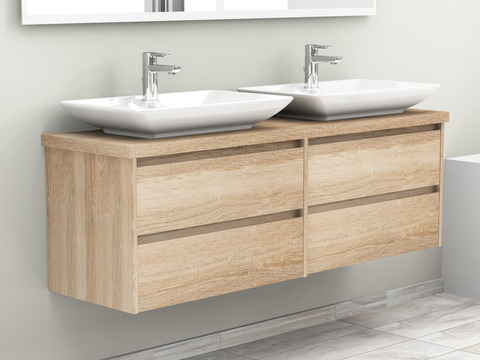 Duo Badmöbel 160, Eiche Gold, Doppelwaschtisch,...
