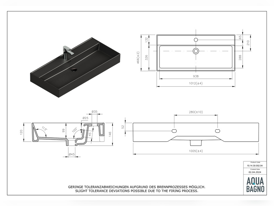 Waschbecken Aufsatzwaschtisch 101cm - Loft Air - 10.14.30.002.04