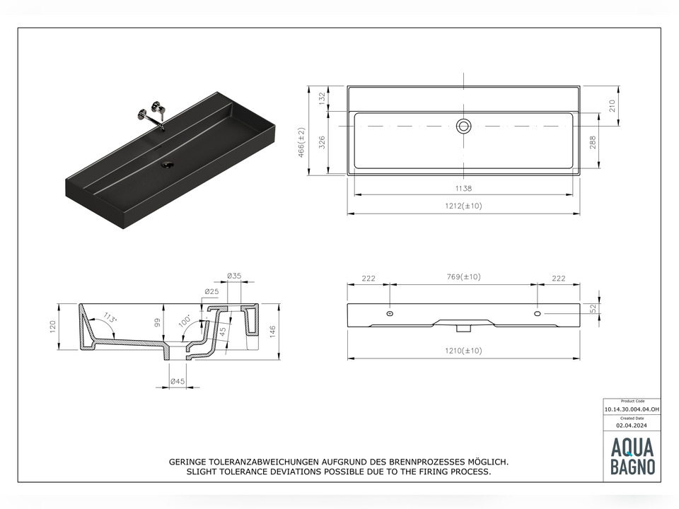 Waschbecken Aufsatzwaschtisch 121cm - Loft Air - 10.14.30.004.04.OH