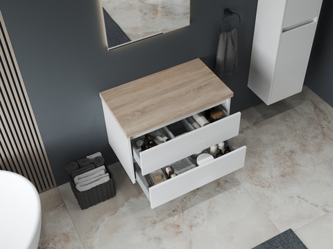 Duo Badmöbel 80, Weiß Hochglanz,...