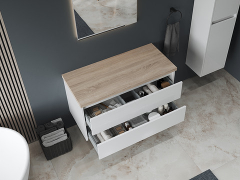 Duo Badmöbel 100, Weiß Hochglanz,...