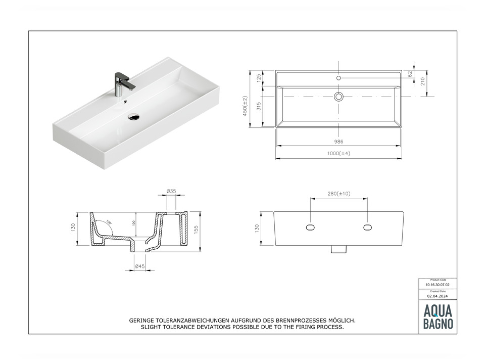 Waschbecken 100cm - Plan - 10.16.30.07.02