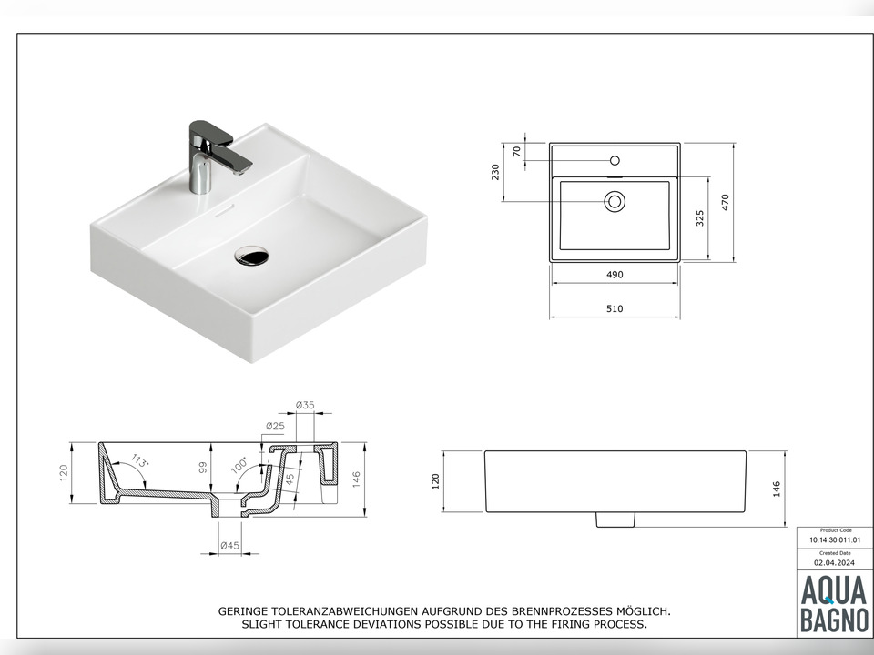 Waschbecken Aufsatzwaschtisch 51cm - Loft Air - 10.14.30.011.01