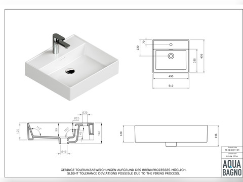 Waschbecken Aufsatzwaschtisch 51cm - Loft Air -...