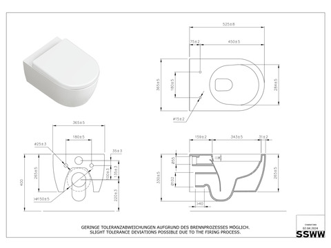 Wand Hänge WC Toilette - spülrandlos - inkl....