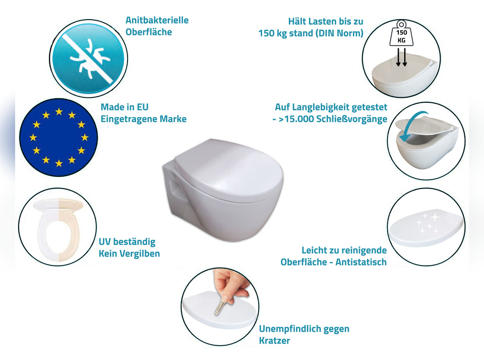 Aqua Bagno Smile - universeller WC-Sitz mit Absenkautomatik Softclose aus Duroplast