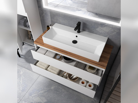 Duo Badmöbel 120, Weiß Hochglanz, Keramik...