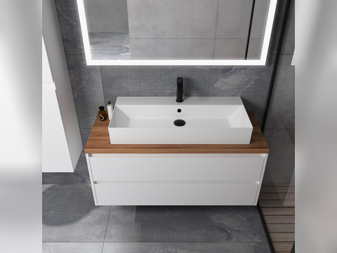 Duo Badmöbel 120, Weiß Hochglanz, Keramik...