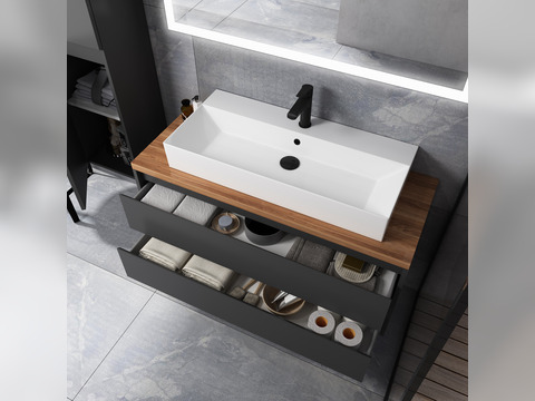 Duo Badmöbel 120, Anthrazit Matt Lackiert, Keramik...