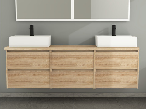 Duo Badmöbel 172, Eiche Gold, Doppelwaschtisch,...