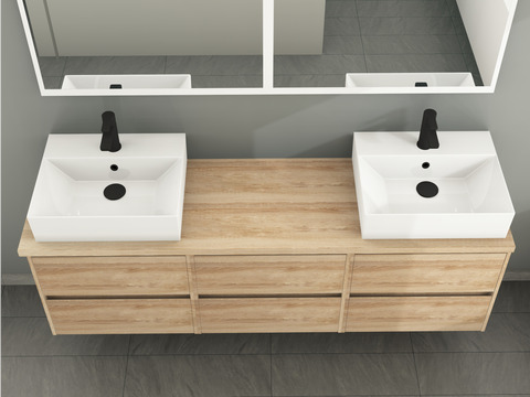 Duo Badmöbel 172, Eiche Gold, Doppelwaschtisch,...