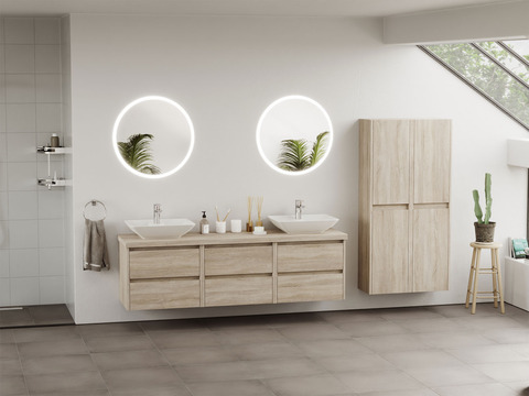 Duo Badmöbel 172, Eiche Gold, Doppelwaschtisch,...