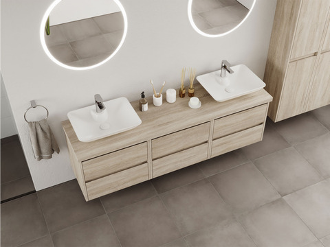 Duo Badmöbel 172, Eiche Gold, Doppelwaschtisch,...