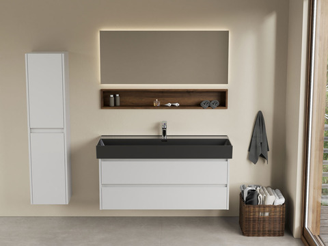 Duo Badmöbel 120, Weiß Hochglanz, Keramik...