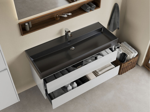 Duo Badmöbel 120, Weiß Hochglanz, Keramik...