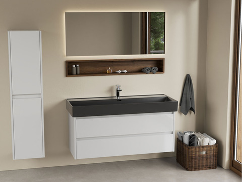 Duo Badmöbel 120, Weiß Hochglanz, Keramik...