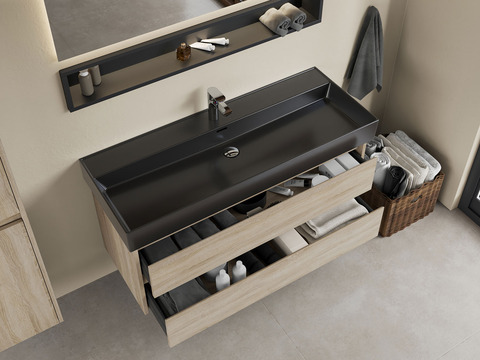 Duo Badmöbel 120, Eiche Gold, Keramik Waschbecken