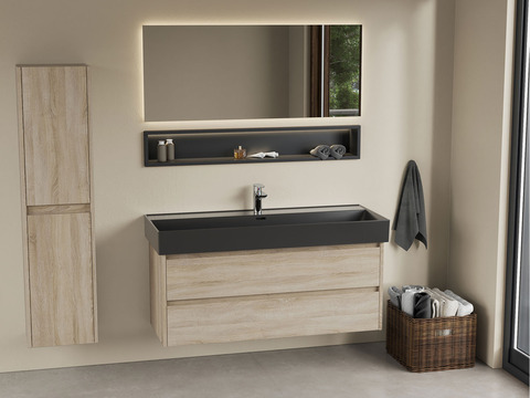 Duo Badmöbel 120, Eiche Gold, Keramik Waschbecken