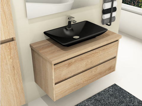 Duo Badmöbel 100, Eiche Gold, Keramik Waschbecken,...