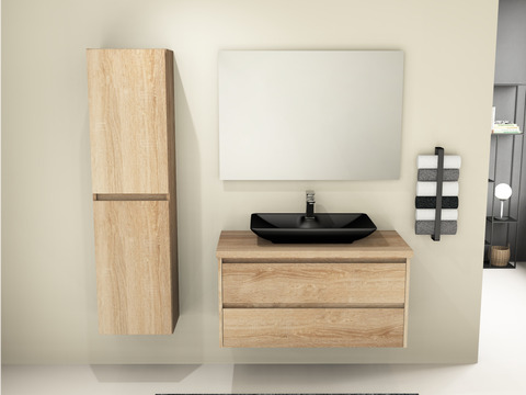 Duo Badmöbel 100, Eiche Gold, Keramik Waschbecken,...