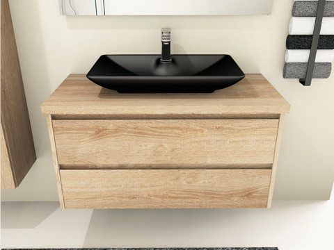 Duo Badmöbel 100, Eiche Gold, Keramik Waschbecken,...