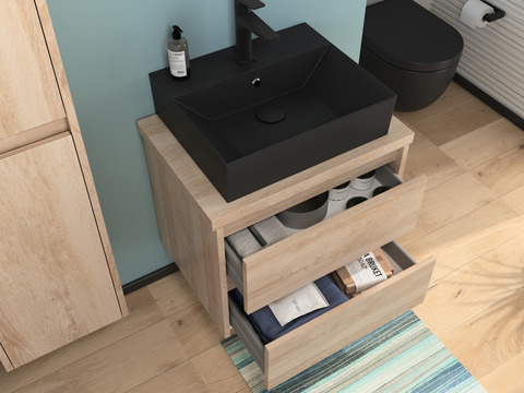 Duo Badmöbel 60, Eiche Gold, Keramik Waschbecken,...