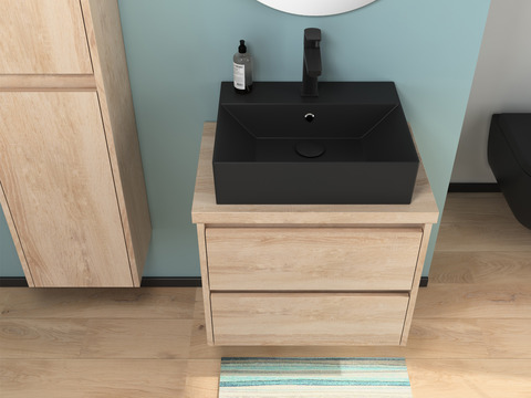 Duo Badmöbel 60, Eiche Gold, Keramik Waschbecken,...