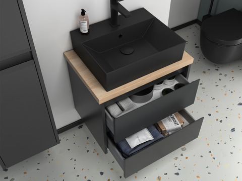 Duo Badmöbel 60, Anthrazit Matt Lackiert, Keramik...