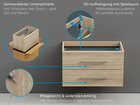 Flex Badmöbel 80, Eiche Gold, Trägerplatte