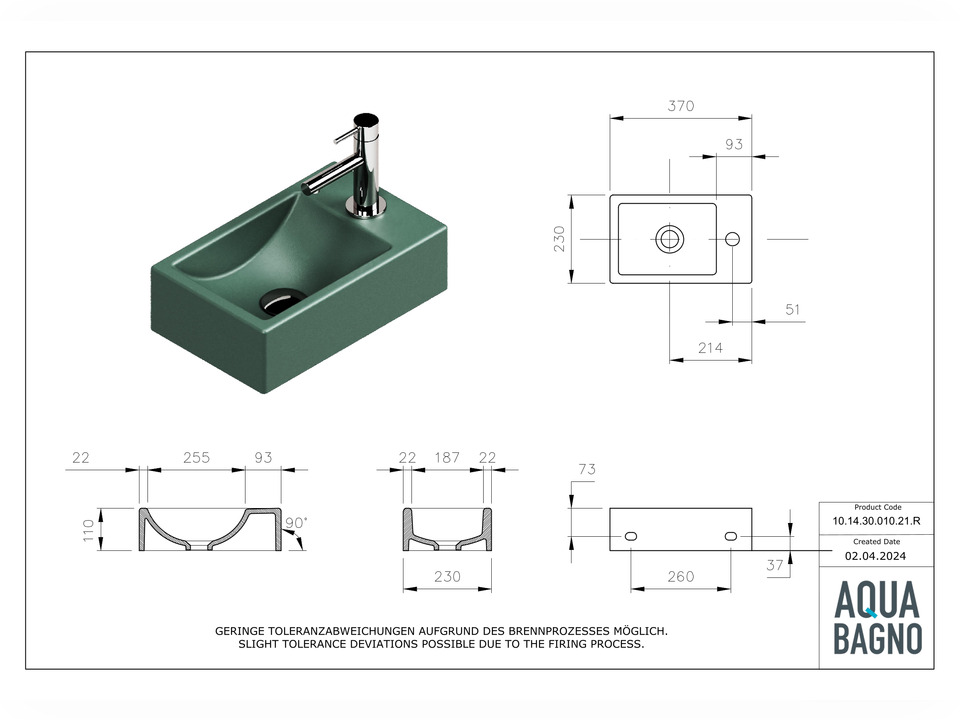 Waschbecken Aufsatzwaschtisch 37cm - Loft Air - 10.14.30.010.21.R