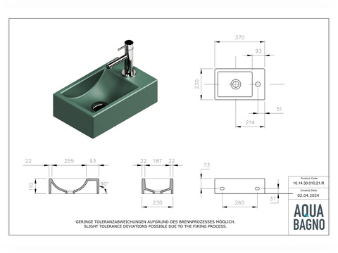 Waschbecken Aufsatzwaschtisch 37cm - Loft Air -...