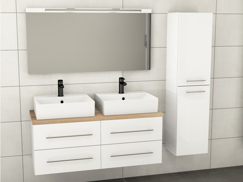 Flex Badmöbel 120, Weiß Hochglanz Lackiert,...