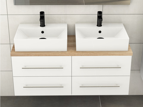 Flex Badmöbel 120, Weiß Hochglanz Lackiert,...