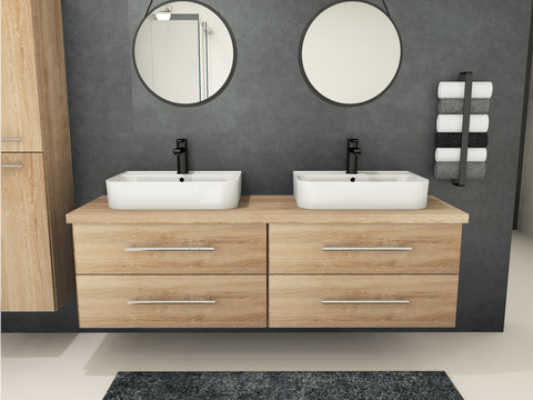 Flex Badmöbel 160, Eiche Gold, Doppelwaschtisch,...