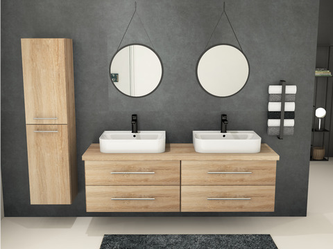 Flex Badmöbel 160, Eiche Gold, Doppelwaschtisch,...