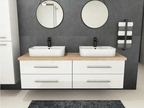 Flex Badmöbel 160, Weiß Hochglanz,...