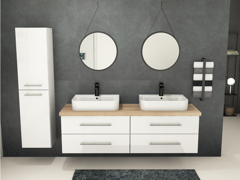 Flex Badmöbel 160, Weiß Hochglanz,...