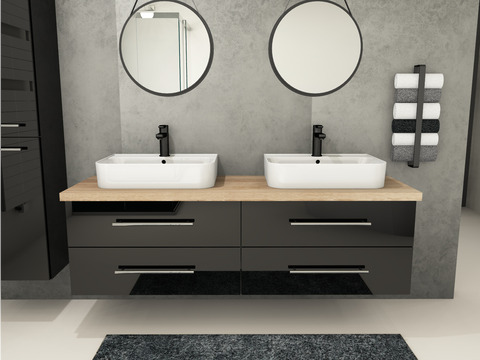 Flex Badmöbel 160, Schwarz Hochglanz Lackiert,...