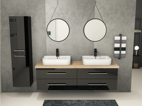 Flex Badmöbel 160, Schwarz Hochglanz Lackiert,...