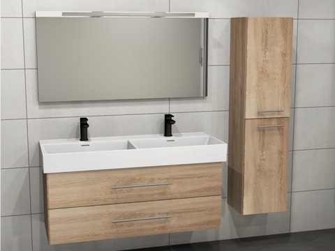 Flex Badmöbel 120, Eiche Gold, Keramik Waschbecken