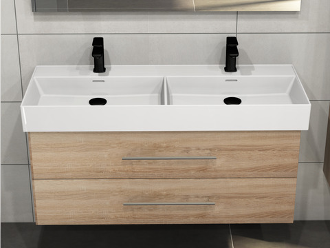 Flex Badmöbel 120, Eiche Gold, Keramik Waschbecken