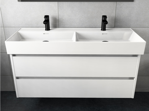 Duo Badmöbel 120, Weiß Hochglanz, Keramik...