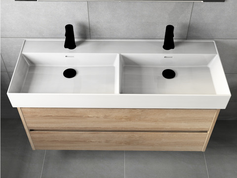 Duo Badmöbel 120, Eiche Gold, Keramik Waschbecken