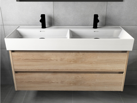 Duo Badmöbel 120, Eiche Gold, Keramik Waschbecken