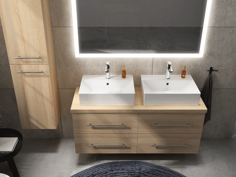 Flex Badmöbel 120, Eiche Gold, Doppelwaschtisch,...