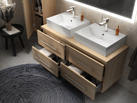 Flex Badmöbel 120, Eiche Gold, Doppelwaschtisch,...