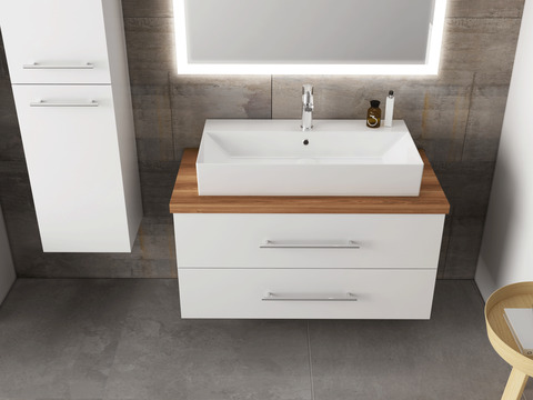 Flex Badmöbel 100, Weiß Hochglanz, Keramik...