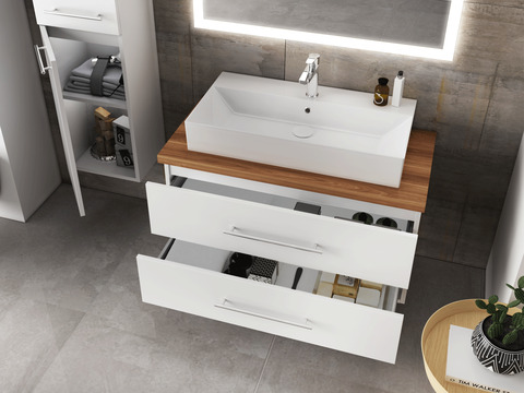 Flex Badmöbel 100, Weiß Hochglanz, Keramik...