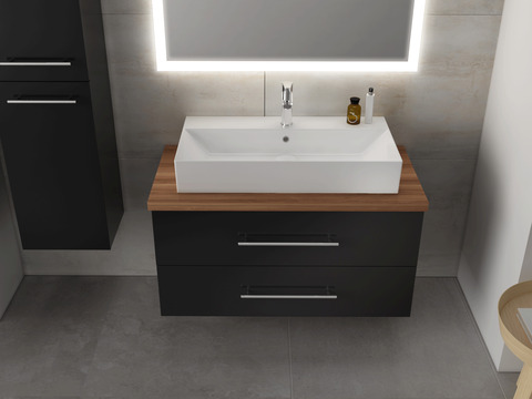 Flex Badmöbel 100, Schwarz Hochglanz Lackiert,...