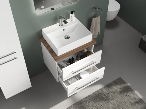 Flex Badmöbel 60, Weiß Hochglanz, Keramik...